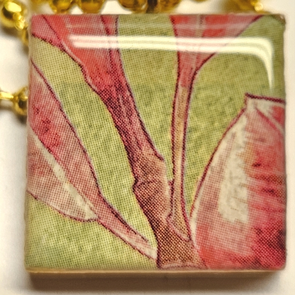 Tropical Leaves Tile Pendant Necklace - Picture 2 of 3